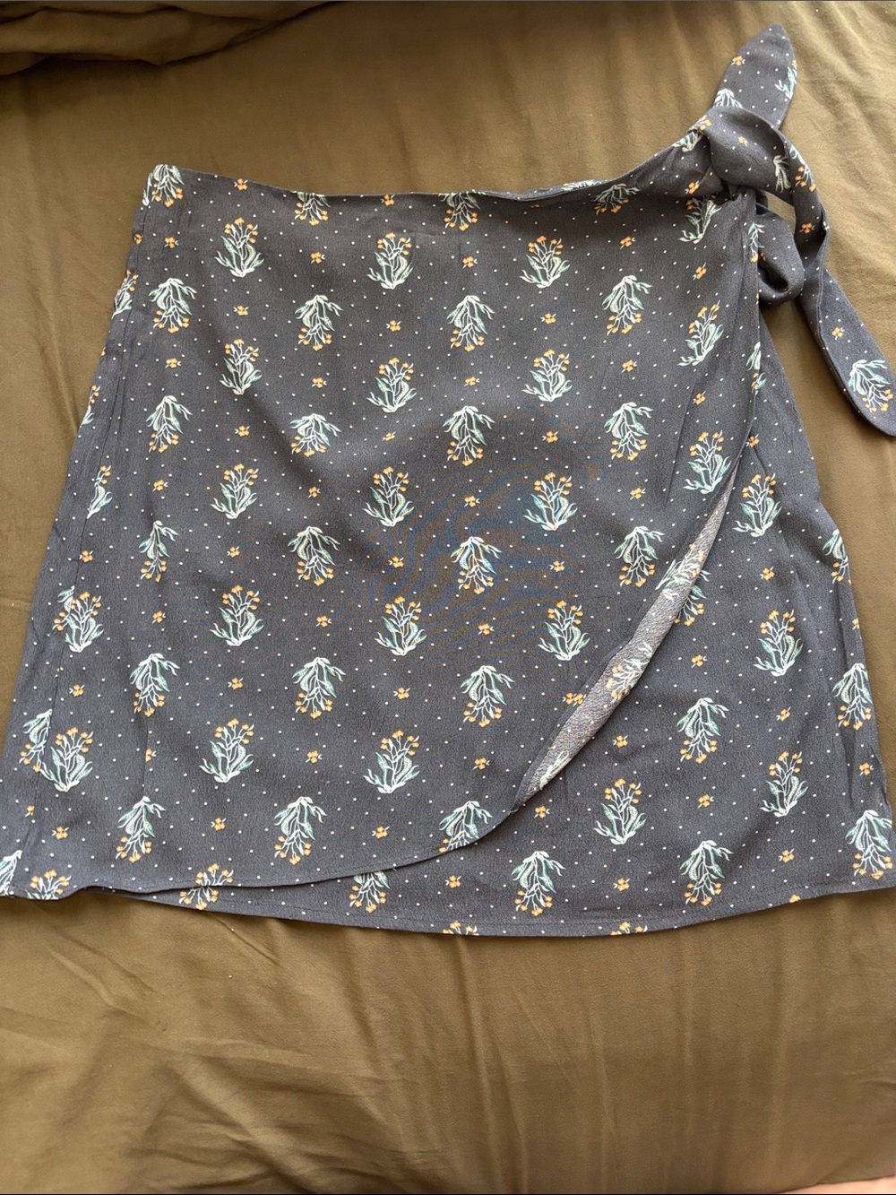 LOFT Navy Floral Mini Wrap Skirt with Teal and Yellow Accents
